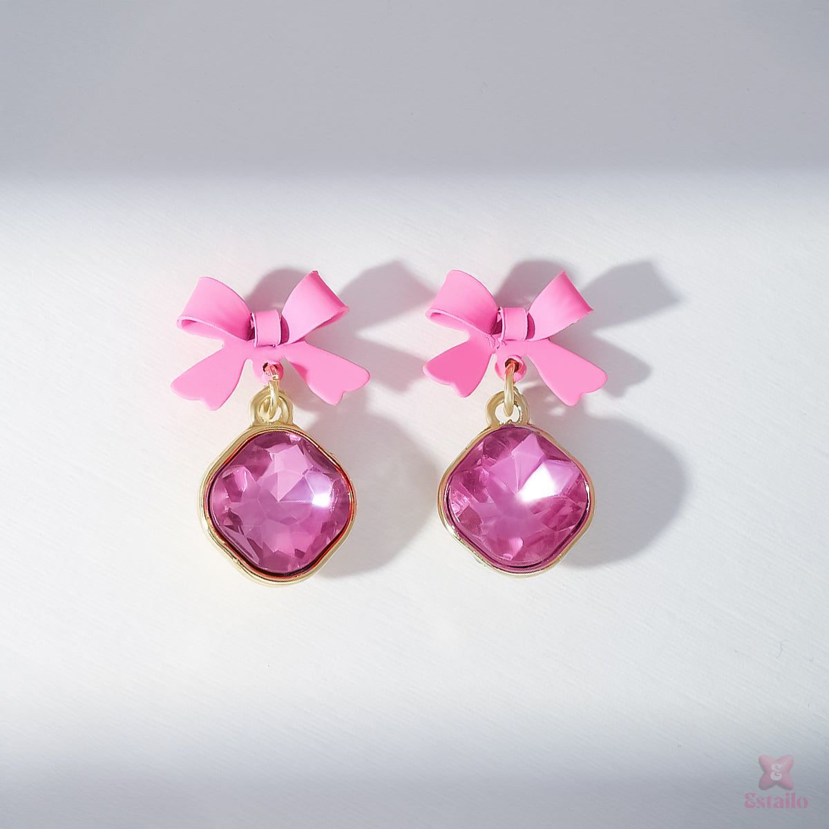 Pink Bow Gem Earrings