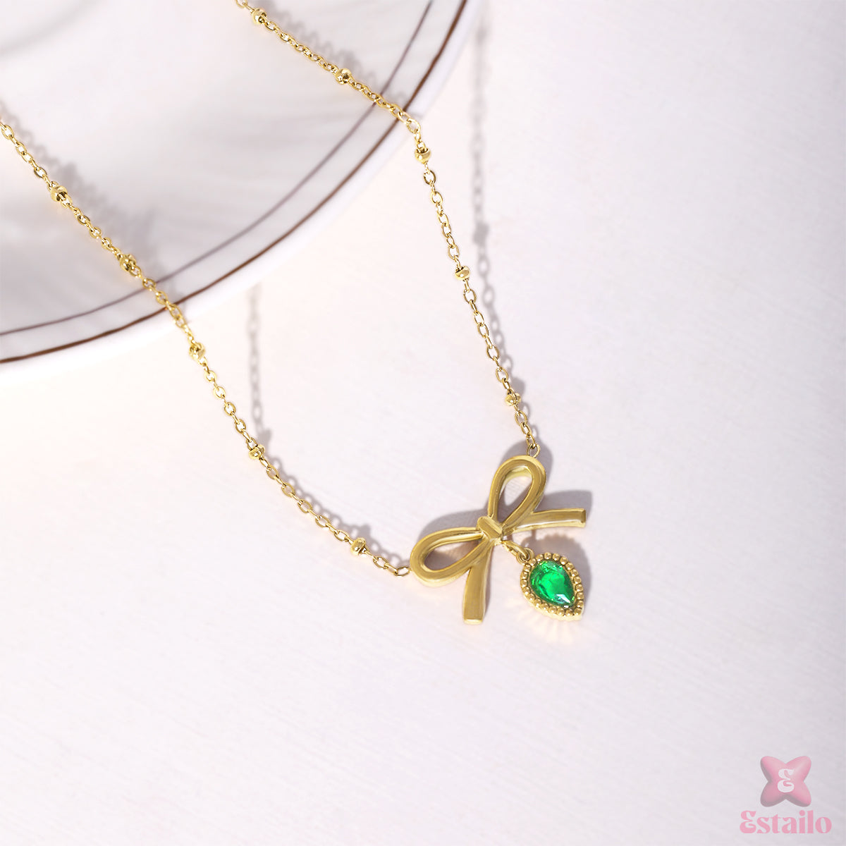 Emerald Bow Necklace