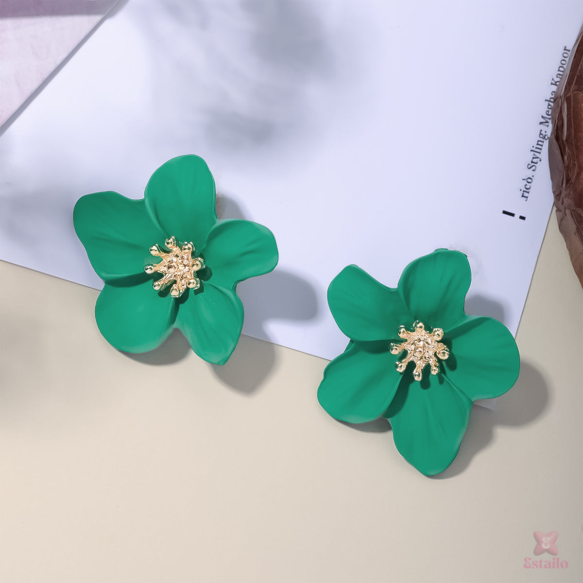 Green Hibiscus Earrings