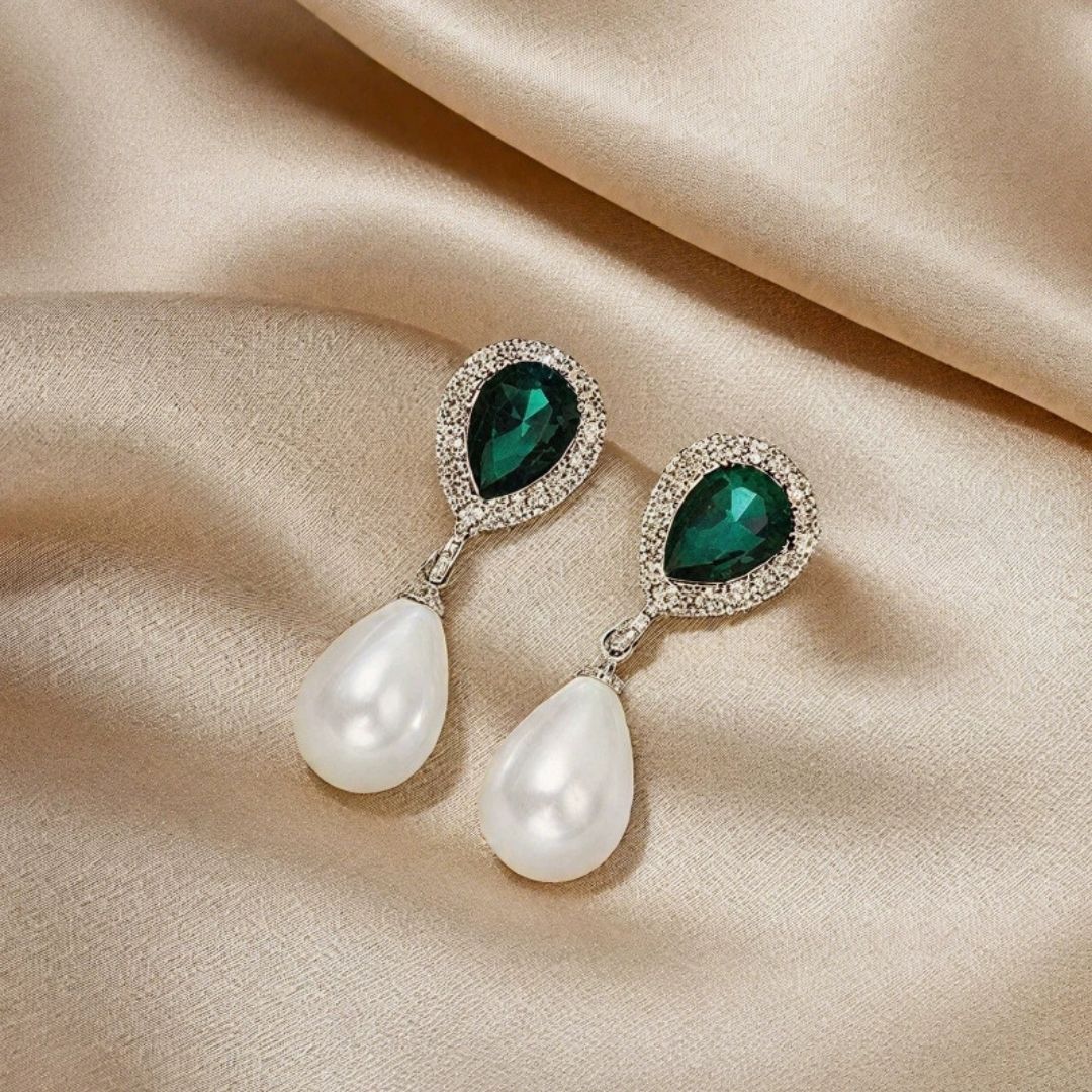 Emerald Pearl Drops Earrings