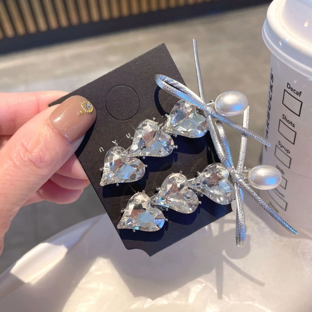 Crystal Hearts Drop Hair Clip (Pack of 2)