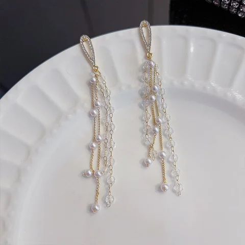 Cozy Crystal Long Chain Earrings