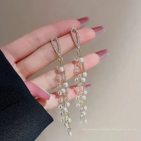 Cozy Crystal Long Chain Earrings