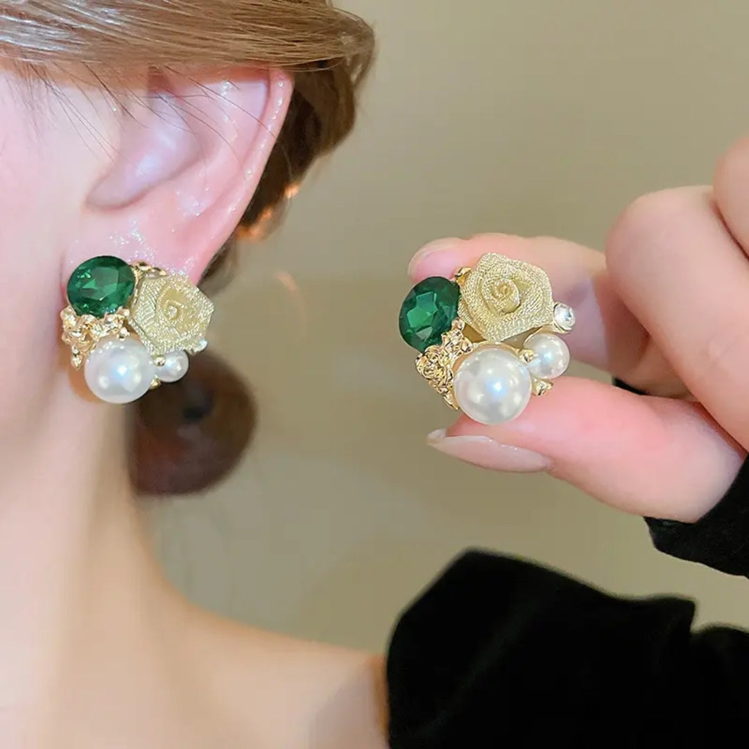 Veridian Blossom Pearl Earrings