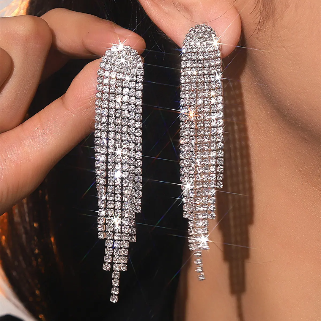 Crystal Cascade Long Chain Earrings