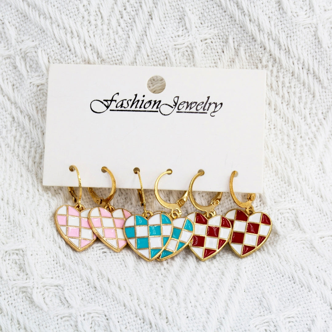 Retro Checkered Hearts Combo Earring