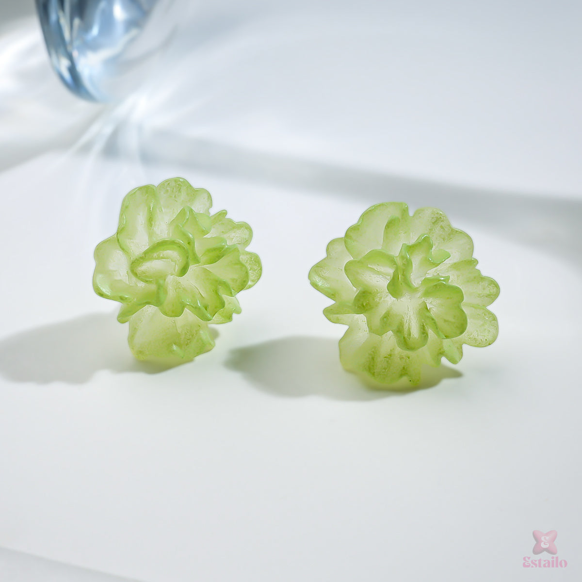 Green Flower Stud Earrings