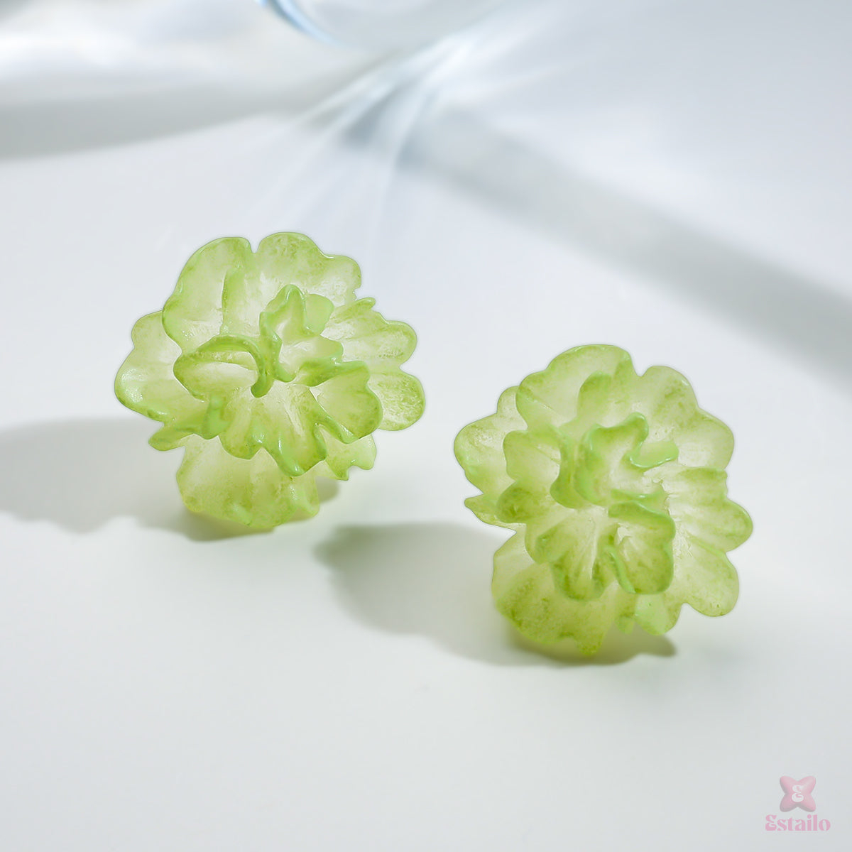 Green Flower Stud Earrings