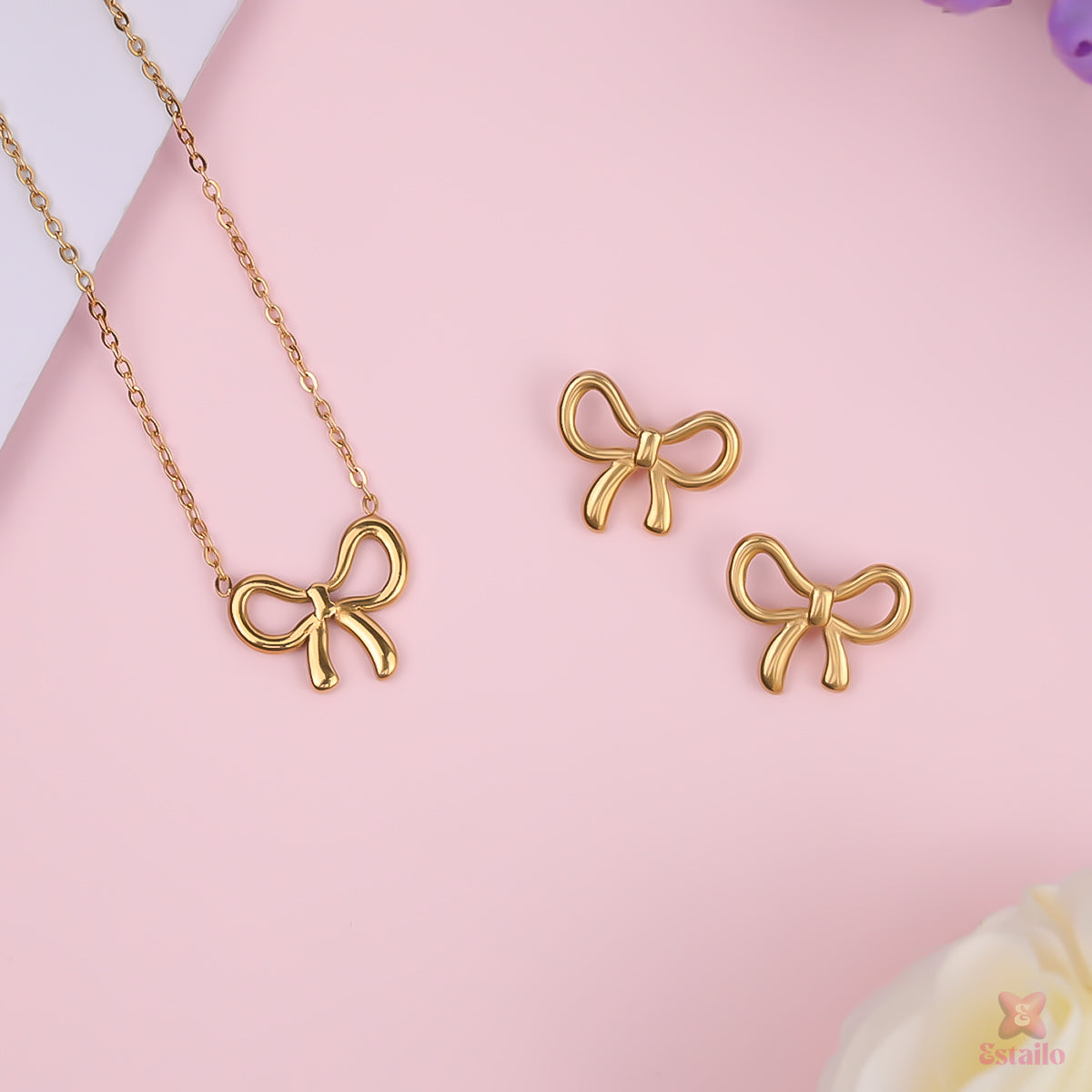 Golden Bow Necklace Combo