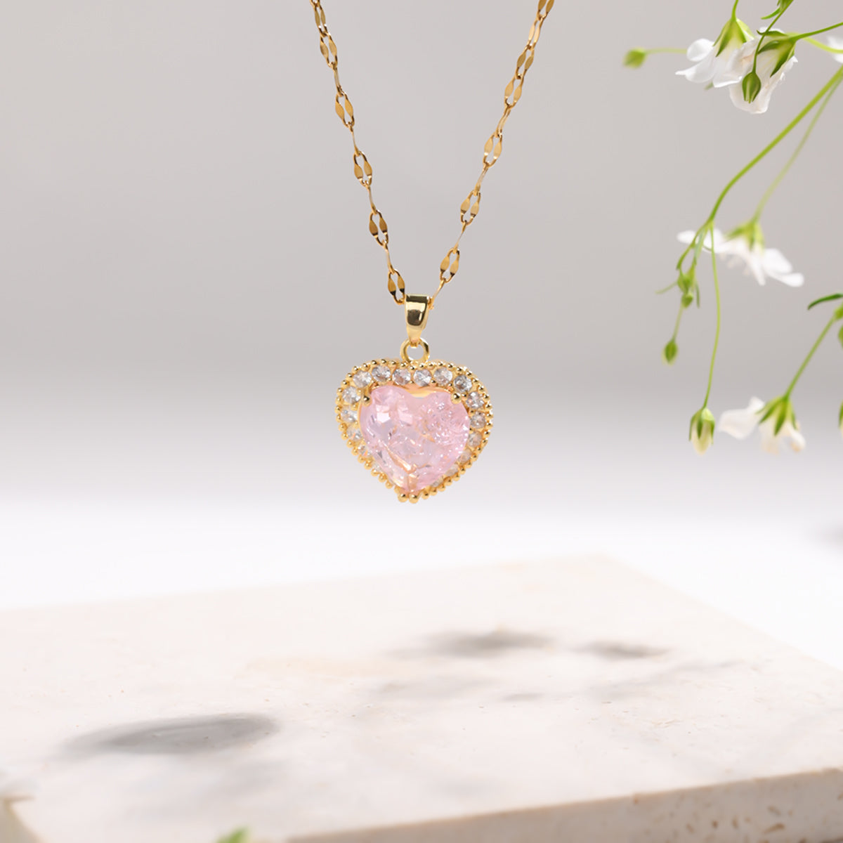 Pink Heart Stone Neckpiece