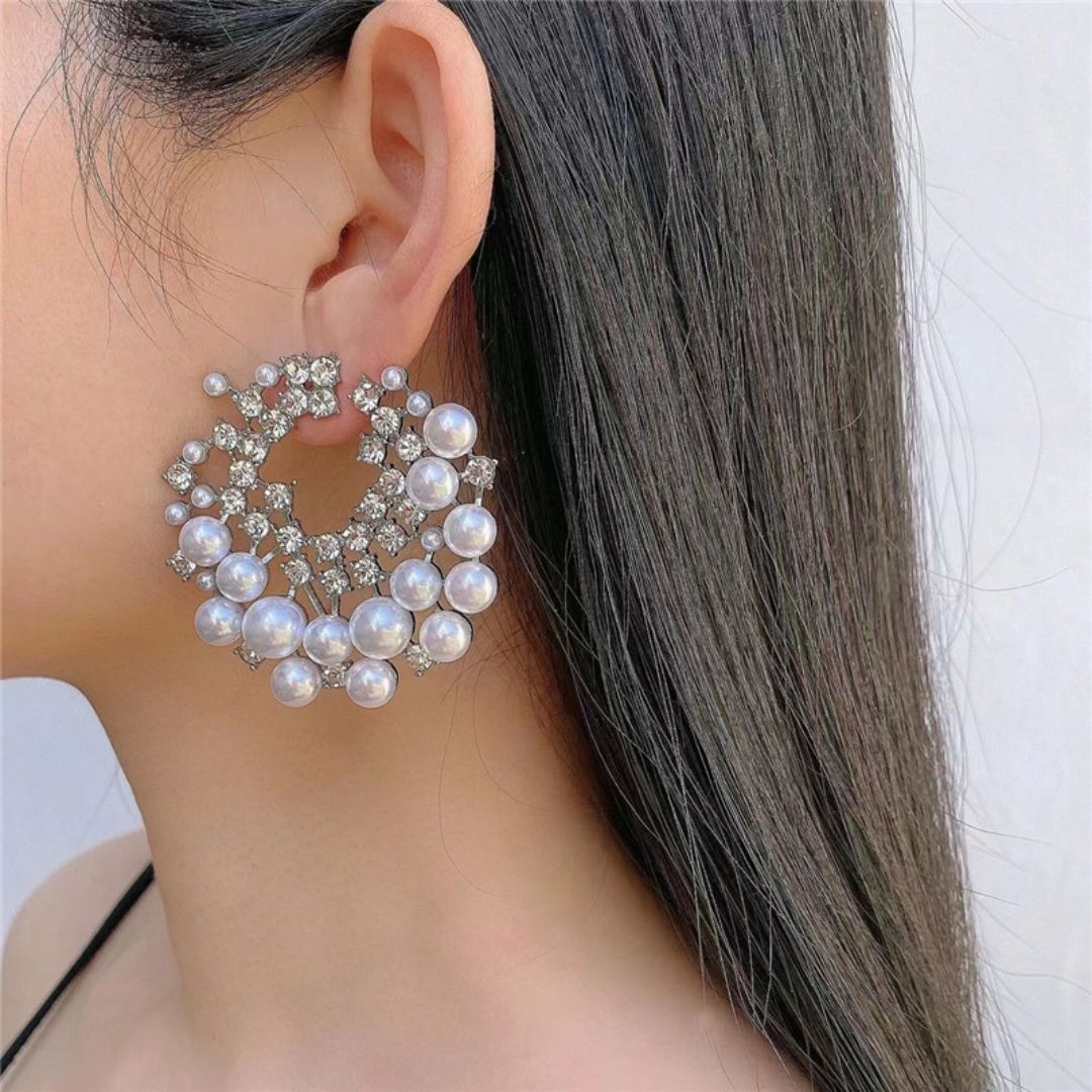 Celestial Pearl & Crystal Statement Earrings