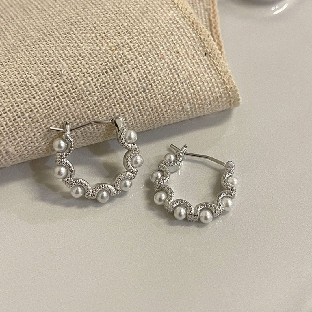 Silver-Luminous Wave Hoop Earrings