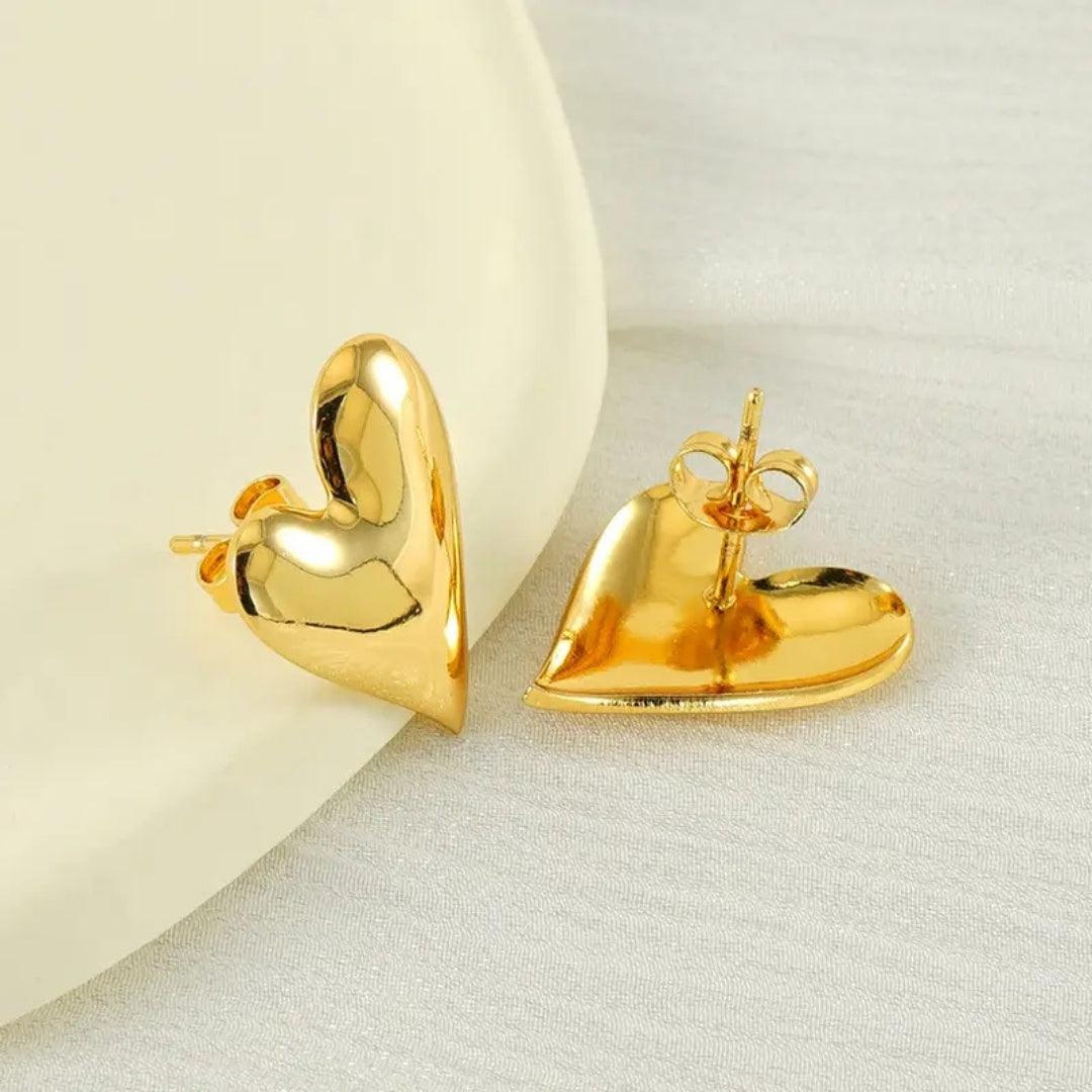 Golden Heart Stud Earrings