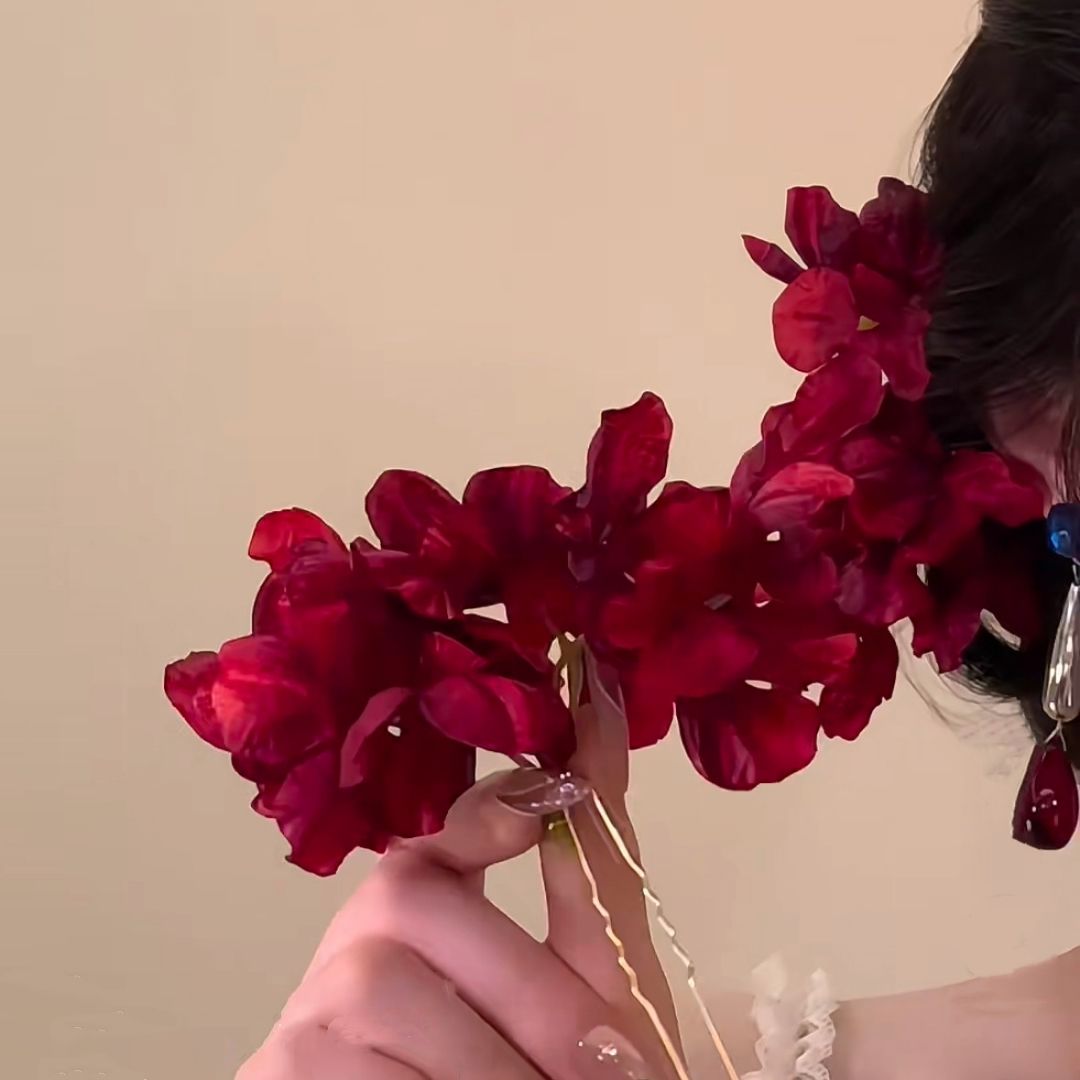 Crimson Orchid Hair Pin