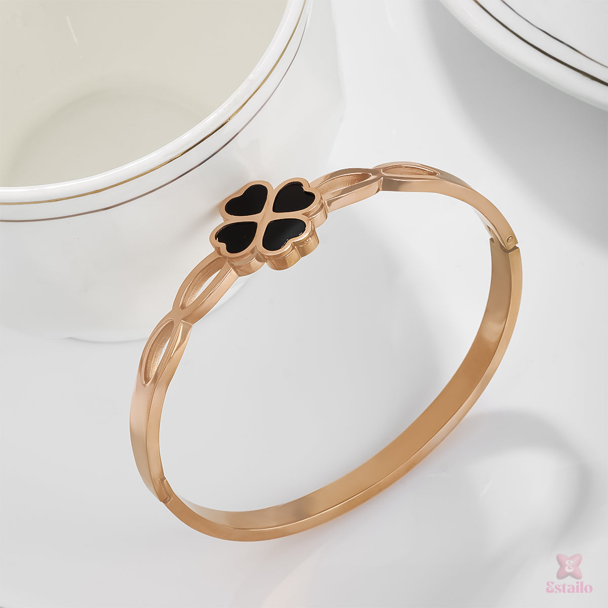 Enamel Clover Cuff Bracelet