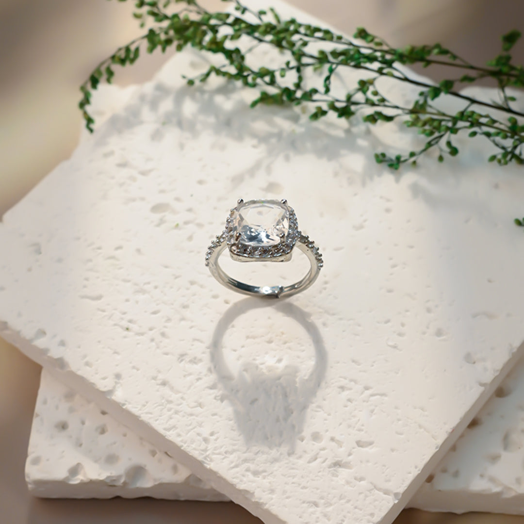 Square Silver Gem Ring