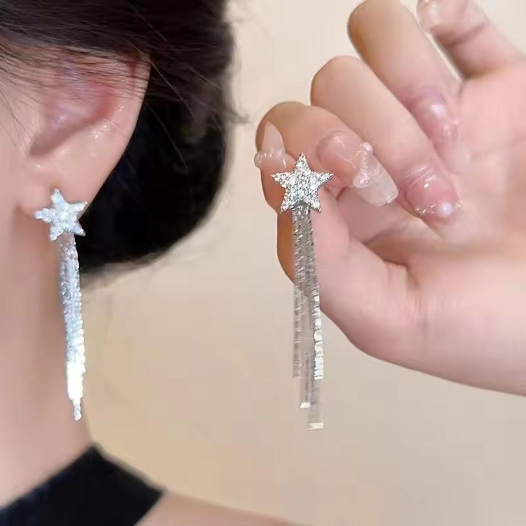 Silver Starburst Danglers Earrings