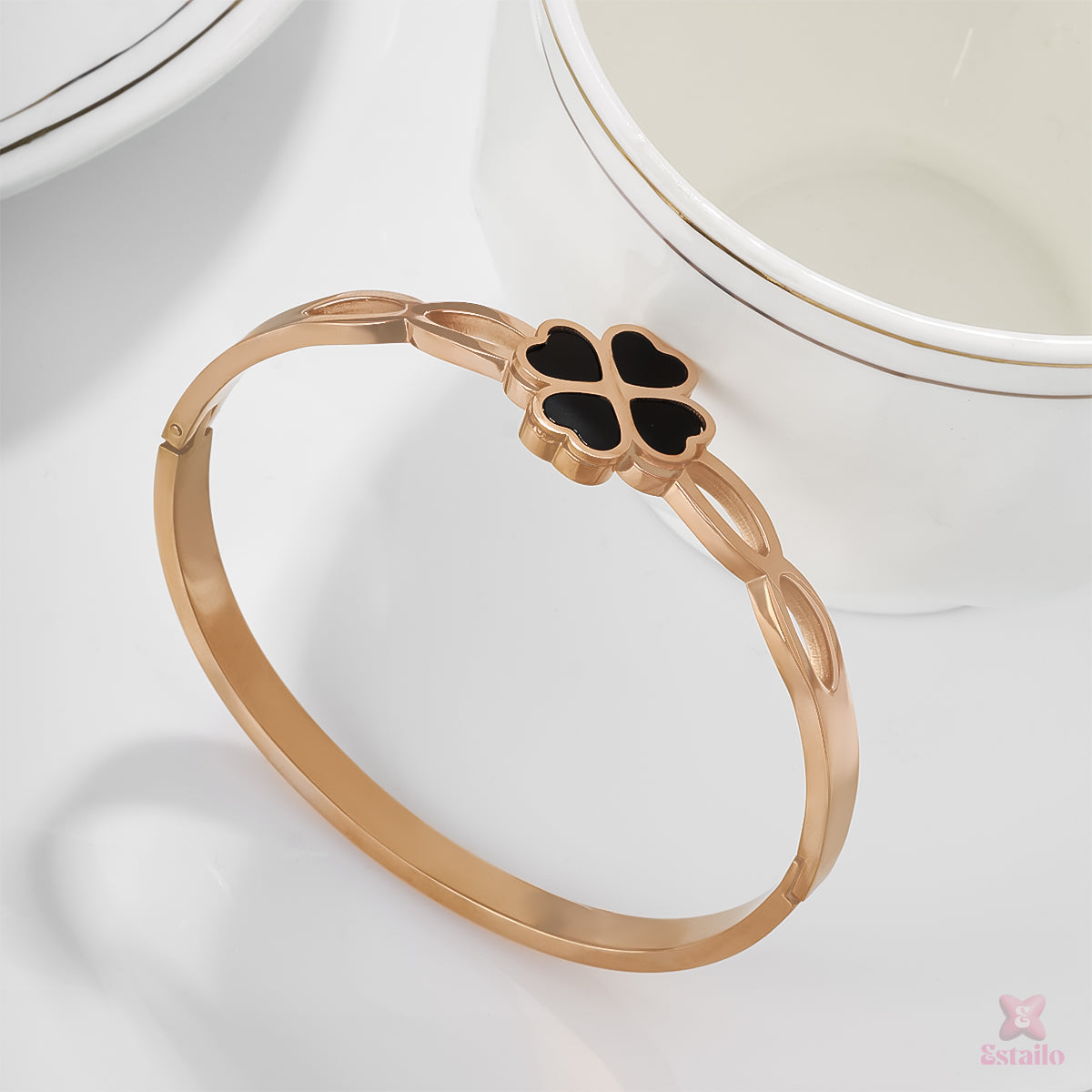 Enamel Clover Cuff Bracelet