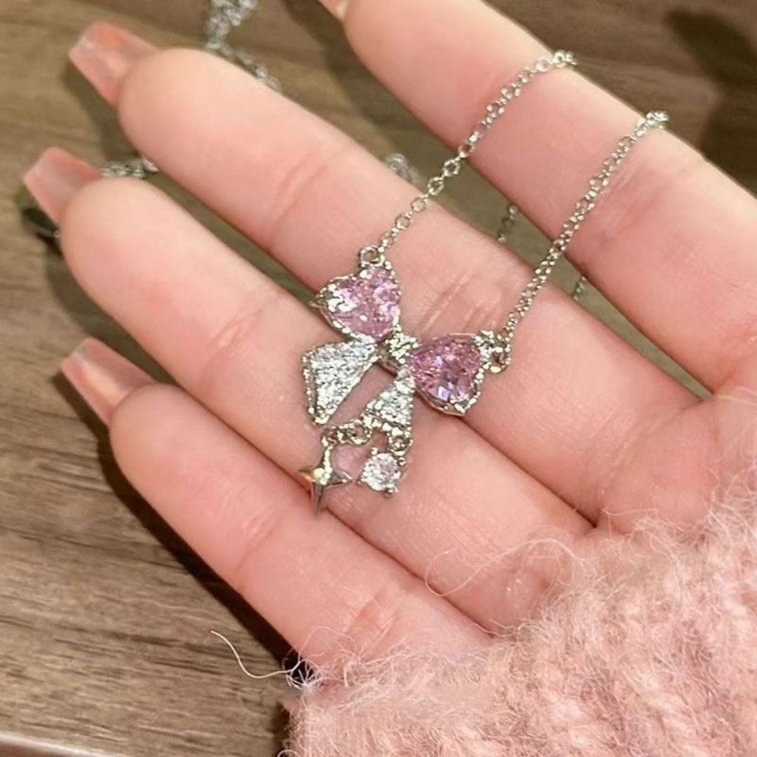 Pink Ribbon Drop Necklace