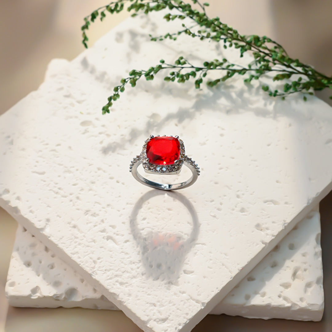 Square Red Gem Ring