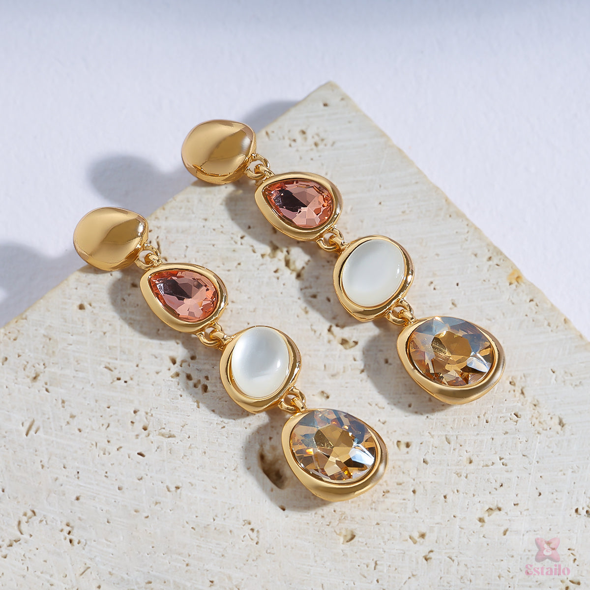 Trio Stone Dangle Earrings