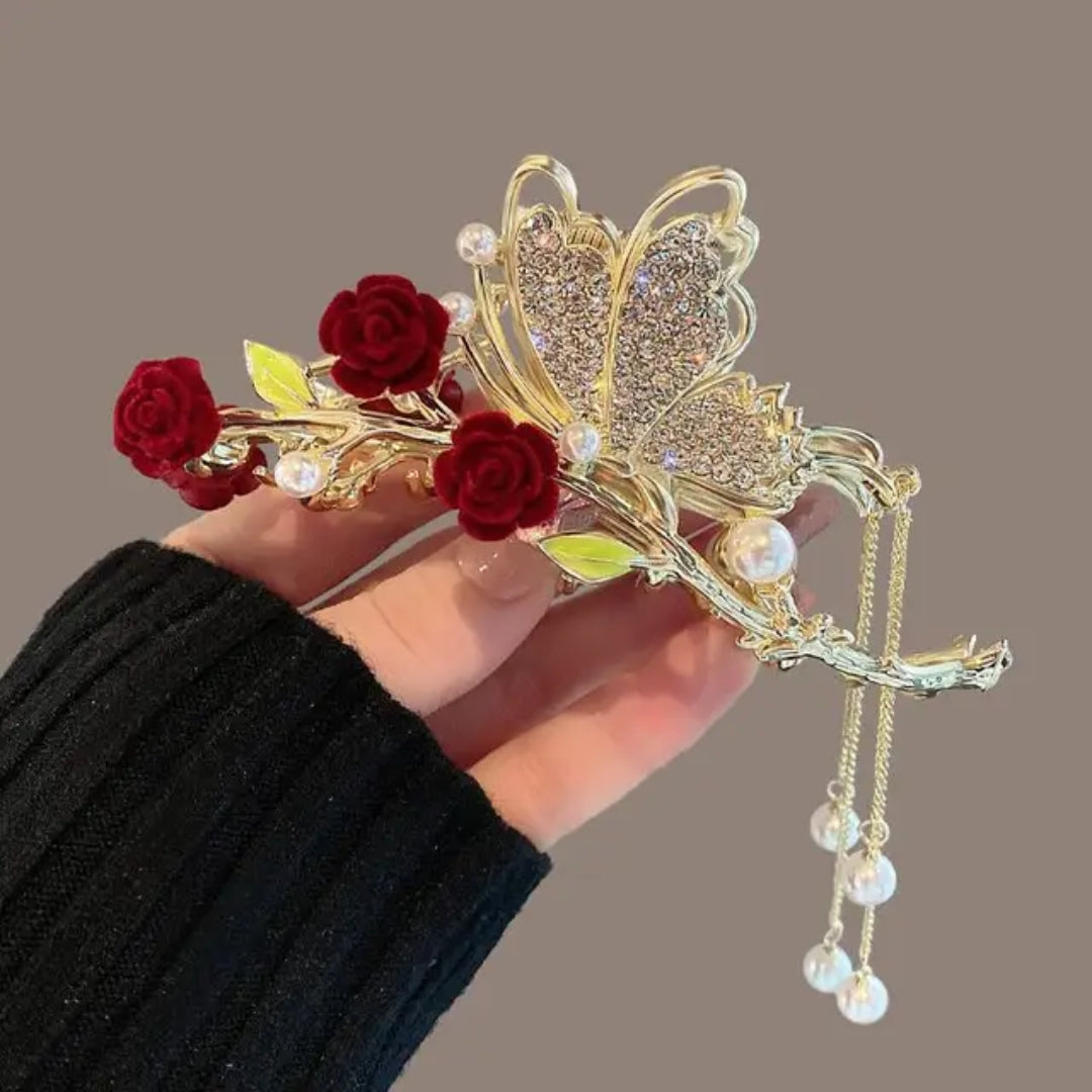 Rhinestone Butterfly Floral Hair Claw