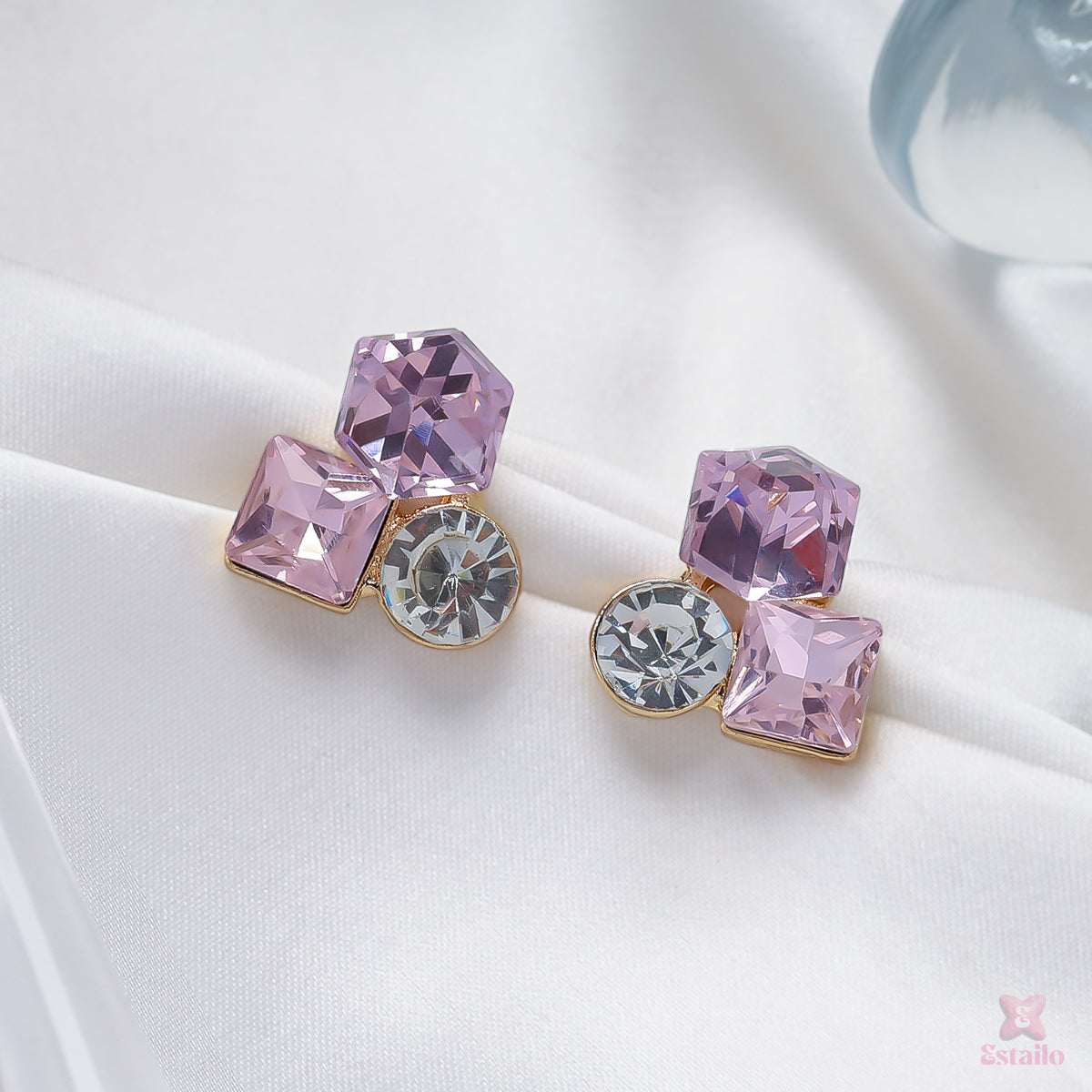 "Pink Crystal Stud Earrings