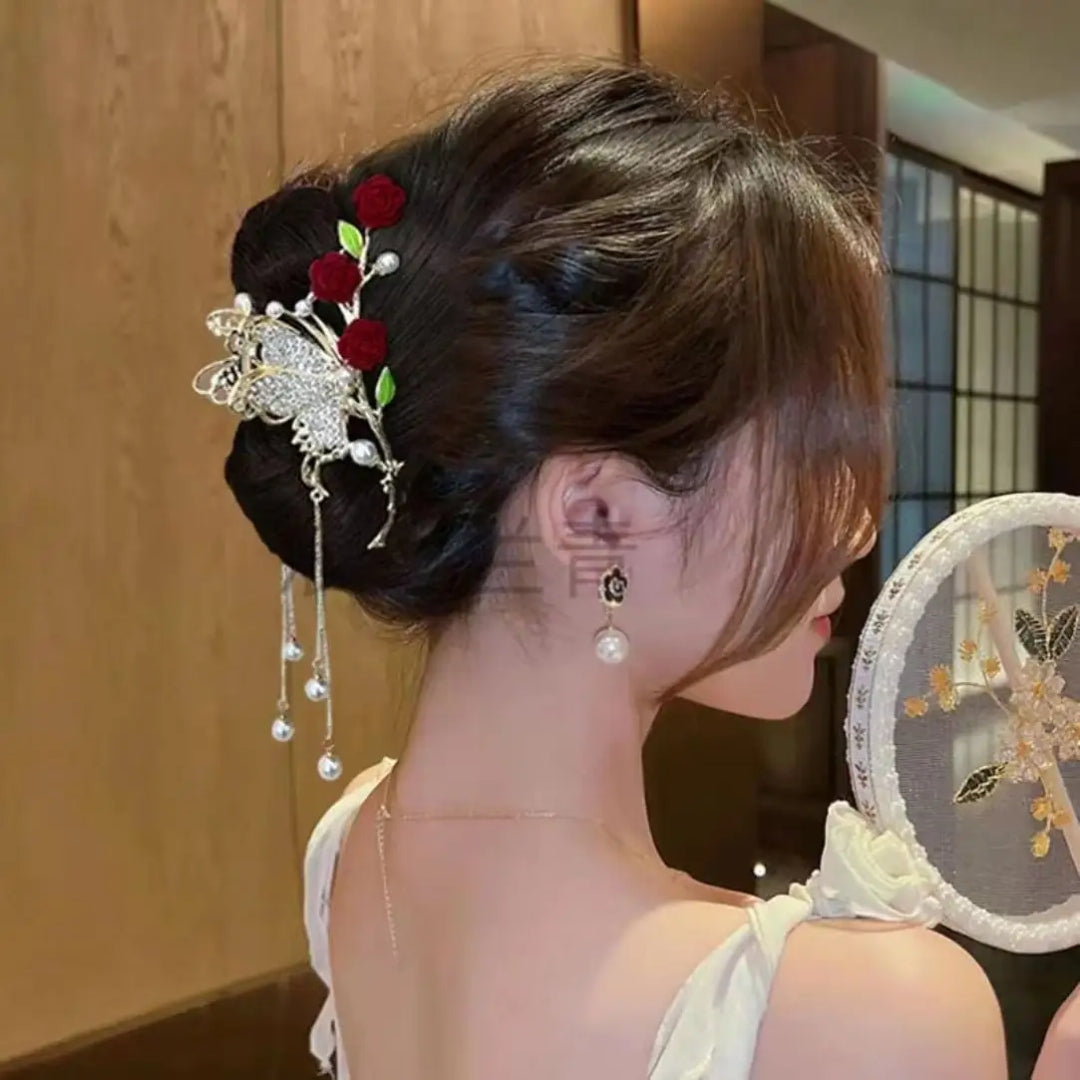 Rhinestone Butterfly Floral Hair Claw