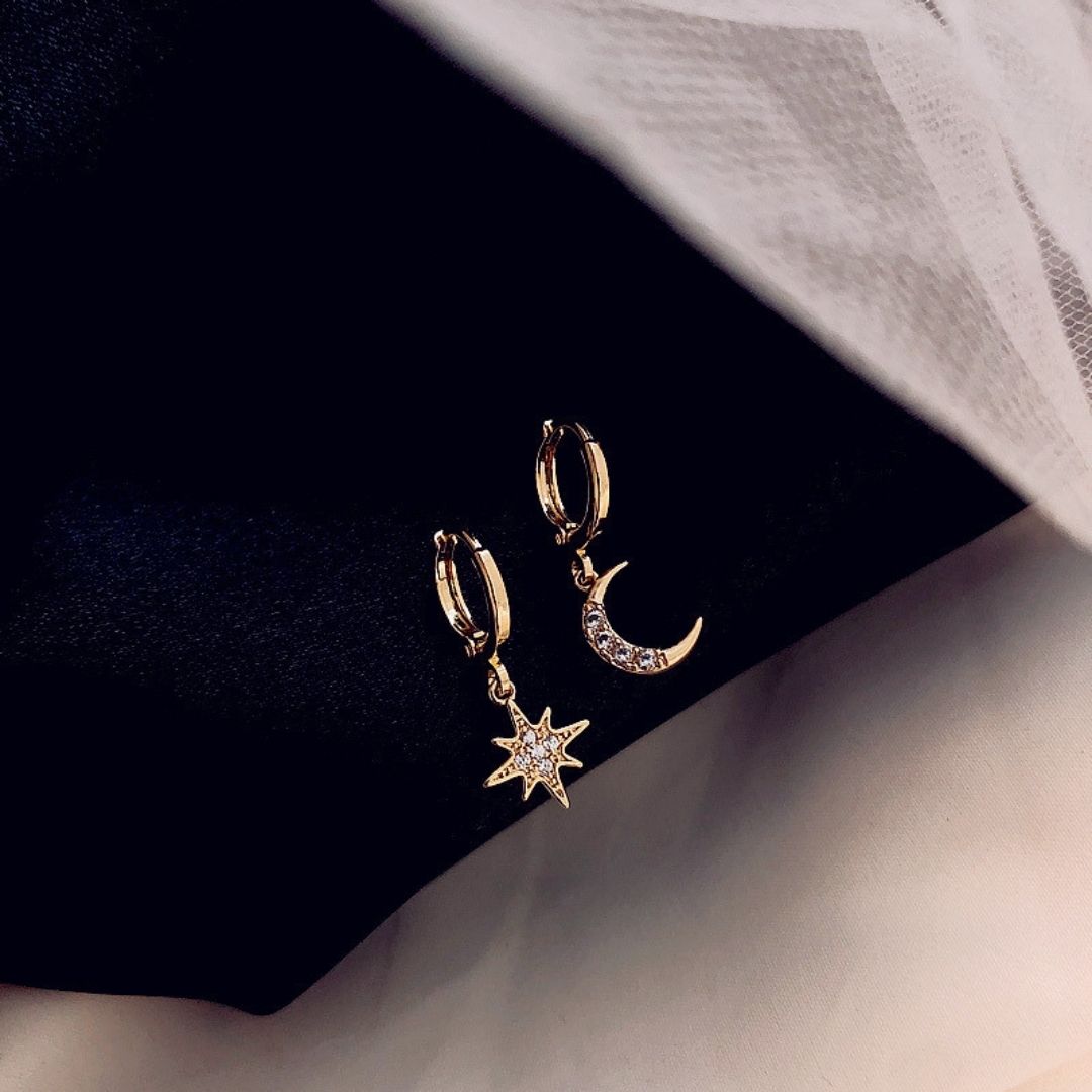 Regal Moon & Star Pavé Hoops Earrings