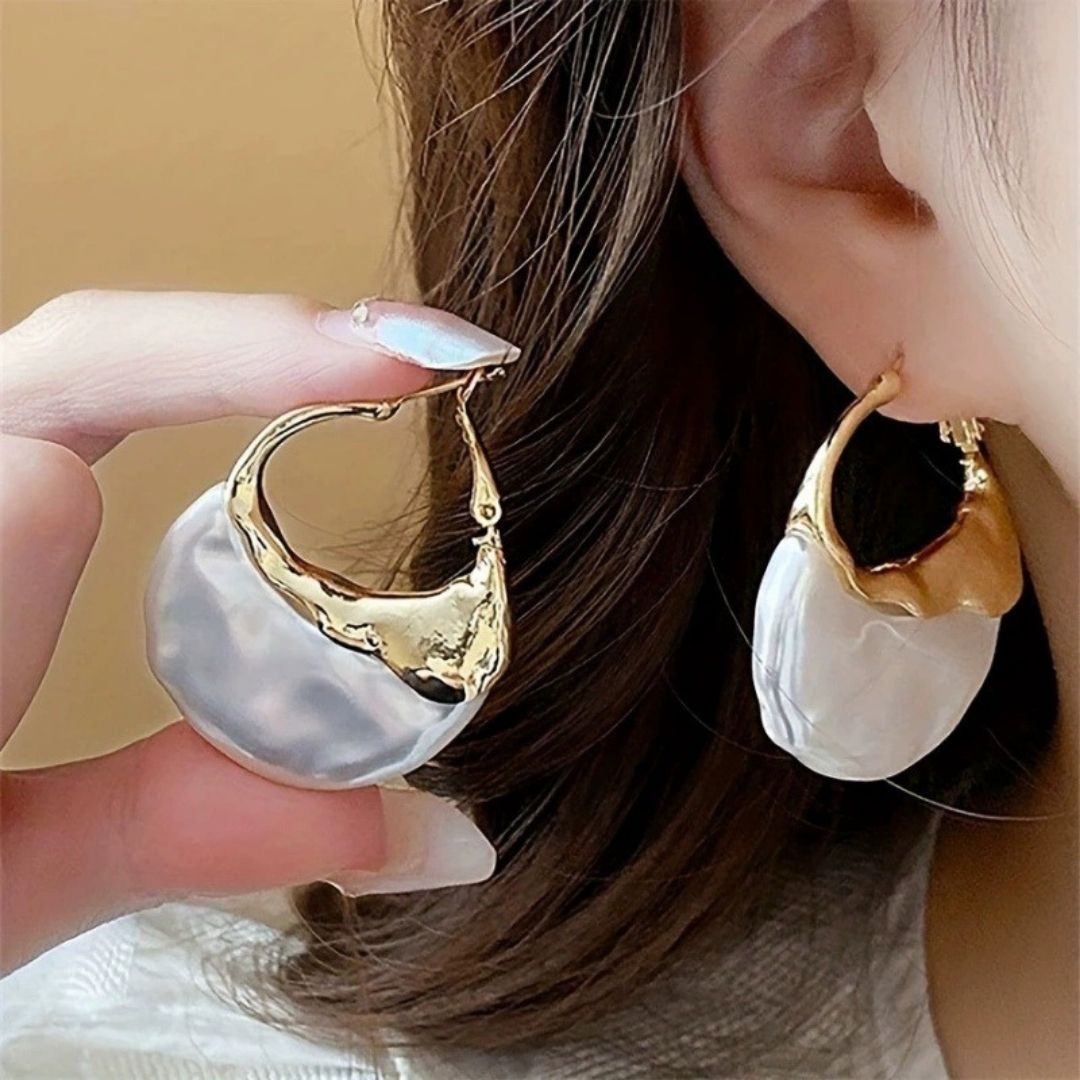 Melted Gold Moon Hoops Earrings