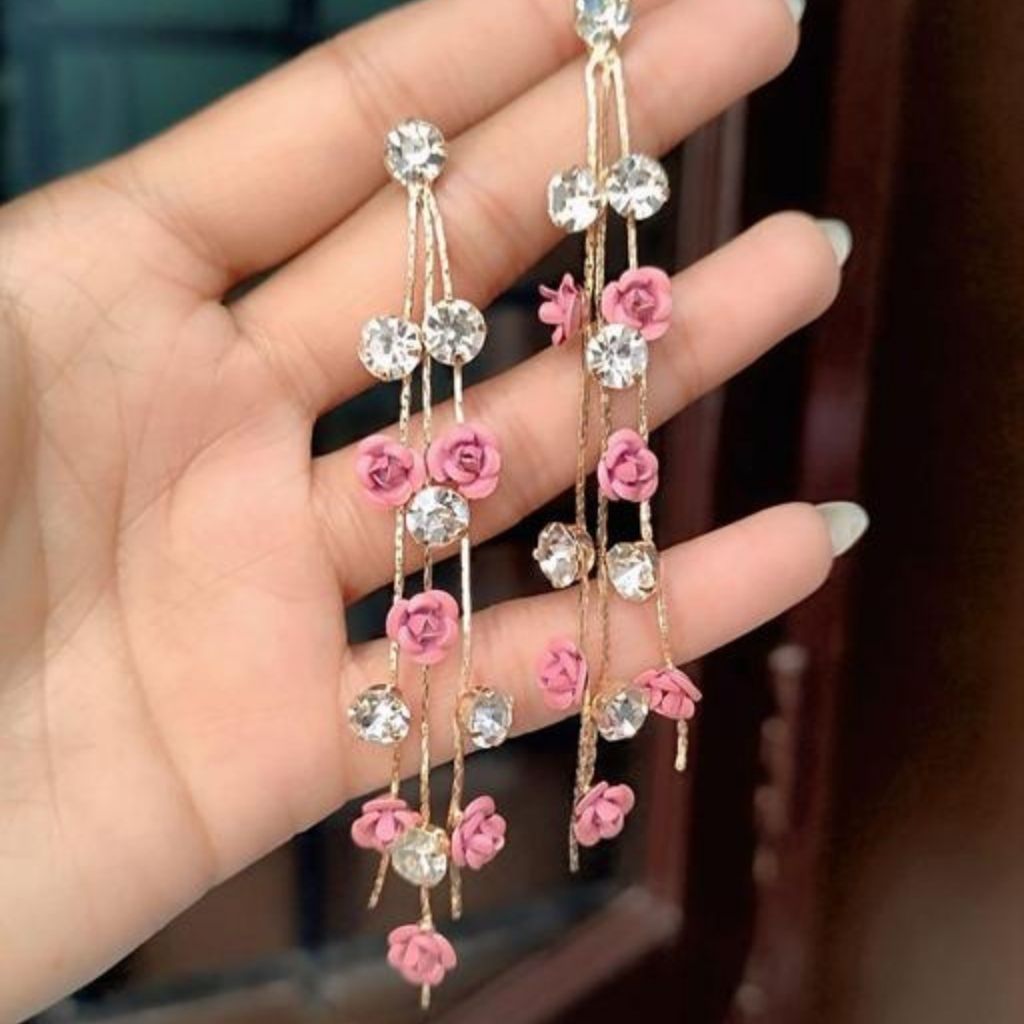Pink Flower Dangle Earrings
