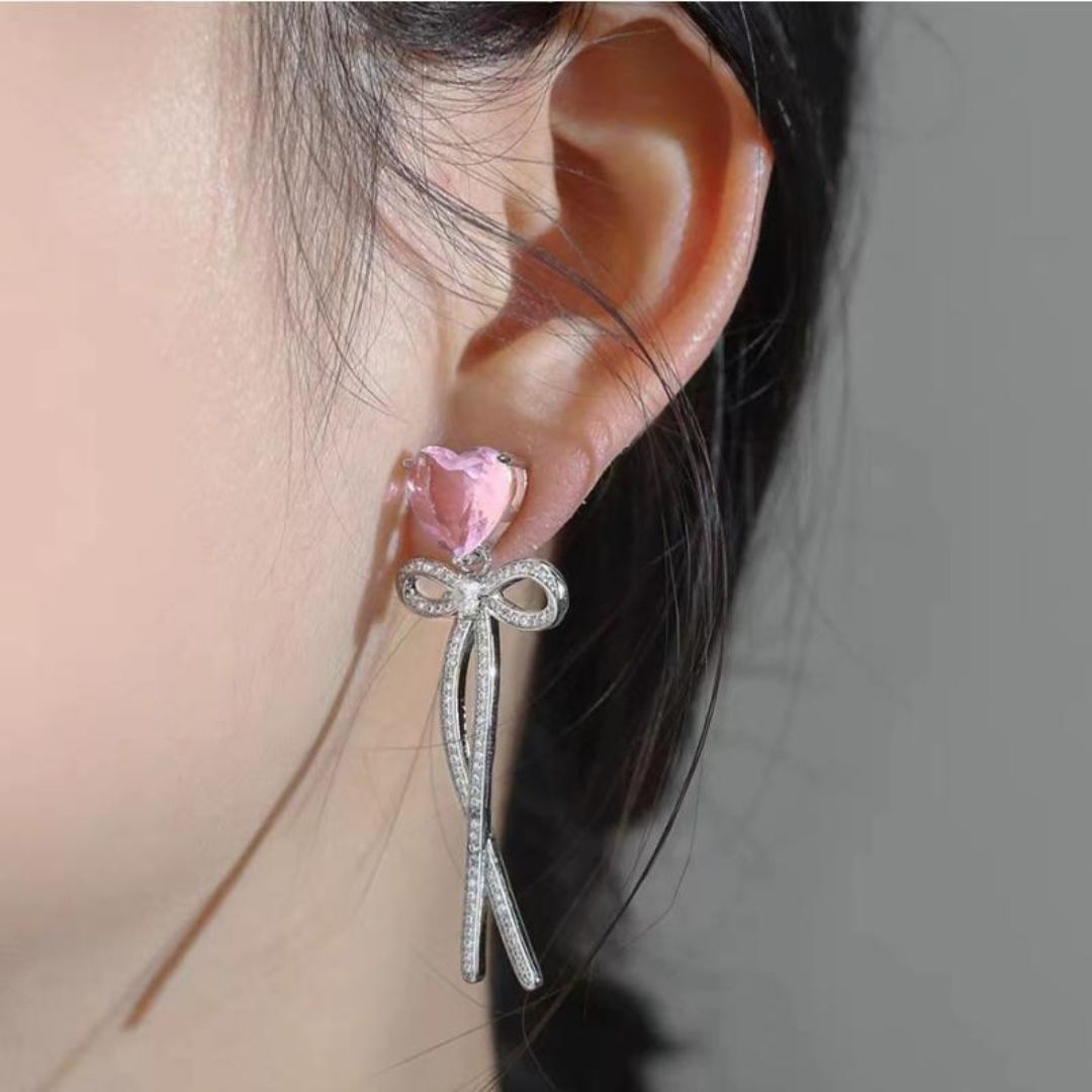 Rose Ribbon Hearts Earrings
