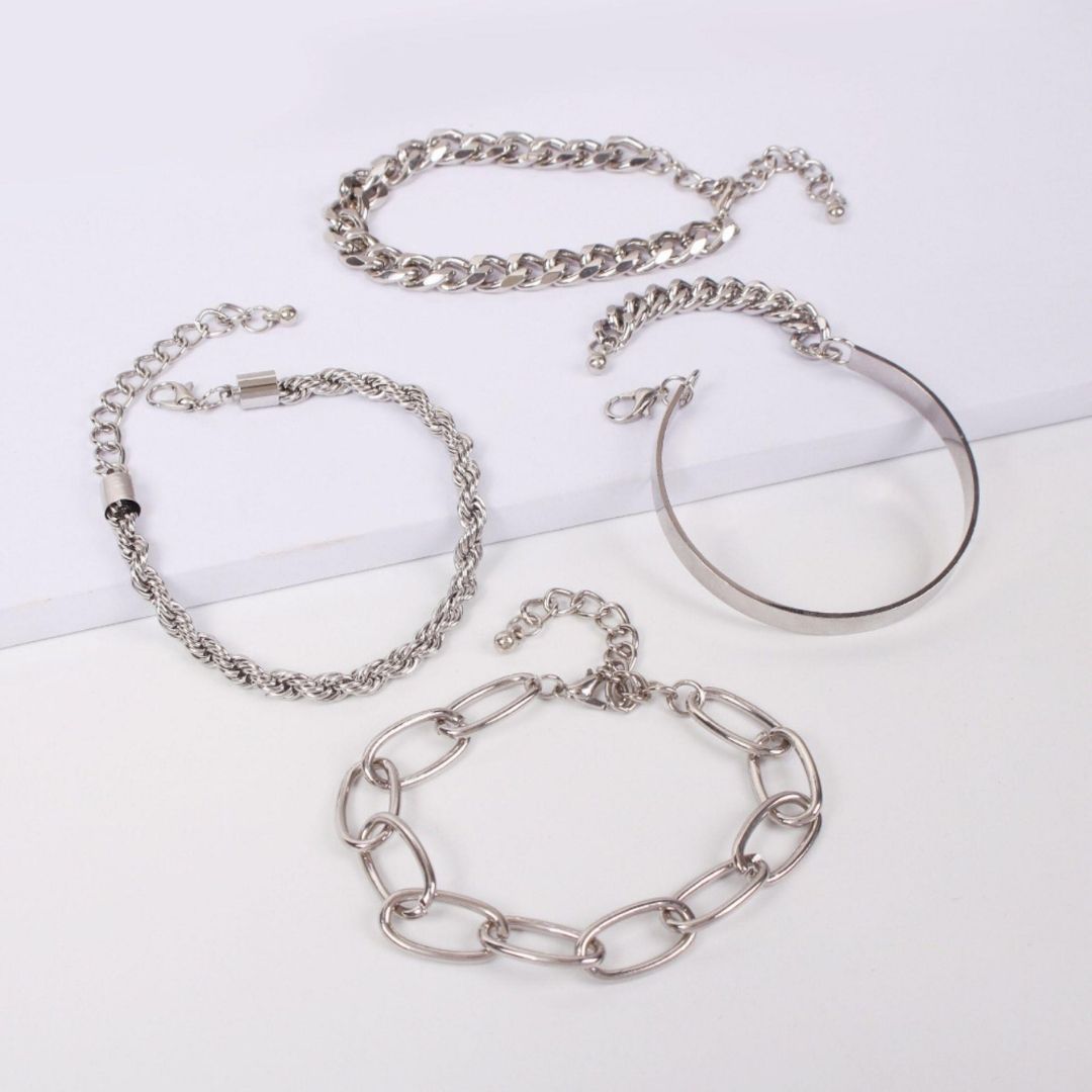 Sterling Street Links Stack Bracelet