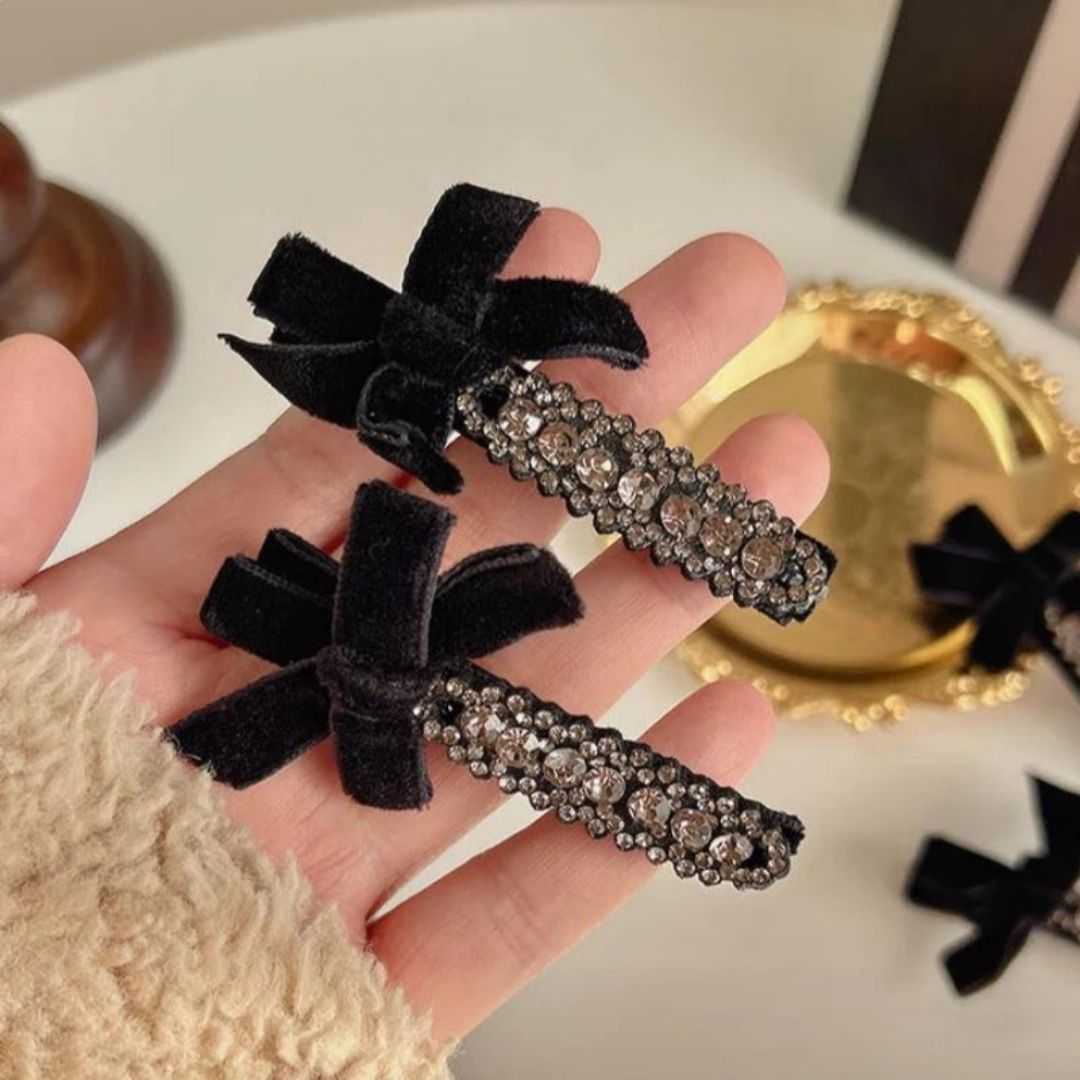 Rhinestone Bow Barrette Clip (Pack of 2)