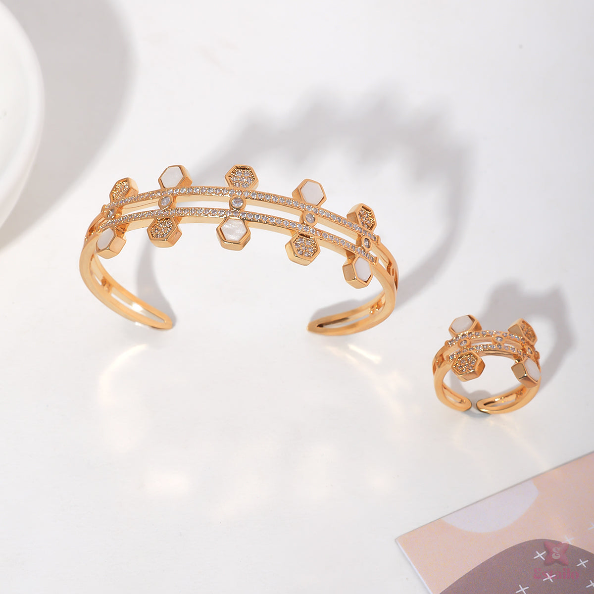 Dual Strand Hexagon Ring and Bracelet