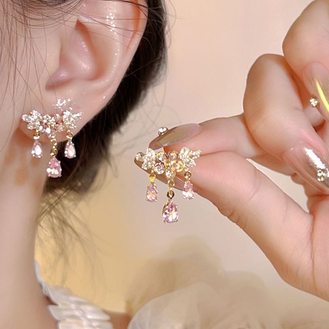 Pink Peony Arcs Drop Earrings