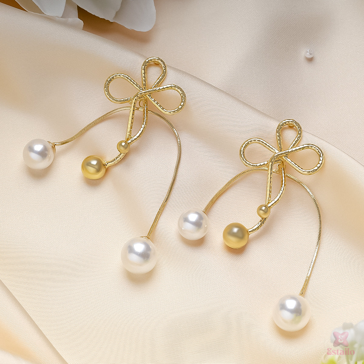 Bow Pearl Dangle Earrings
