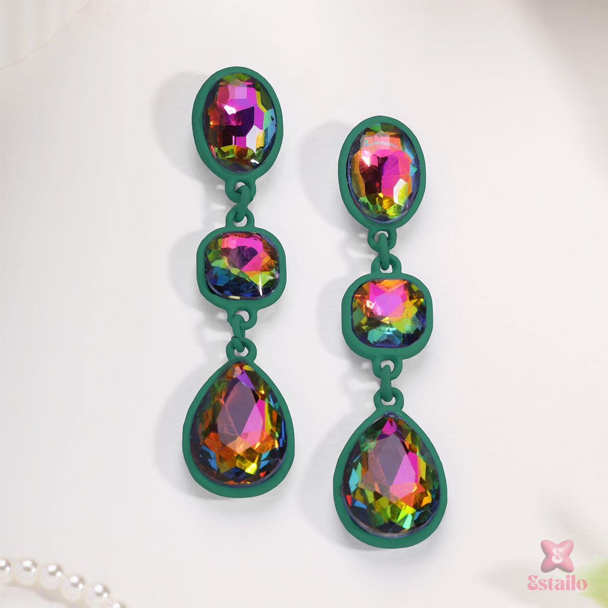 Emerald Glimmer Drops Earring