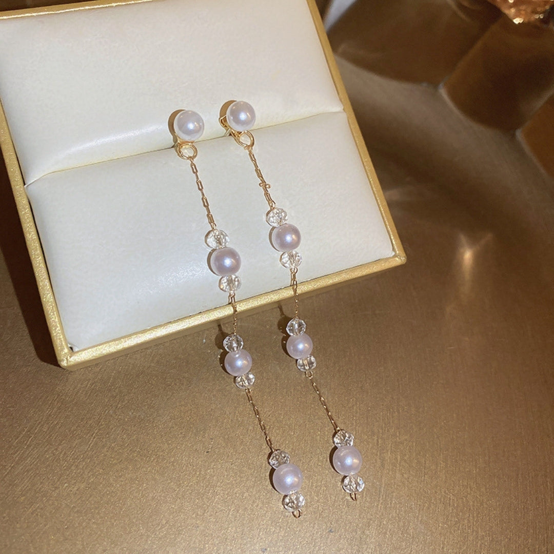 Delicate Pearl & Crystal Danglers Earrings