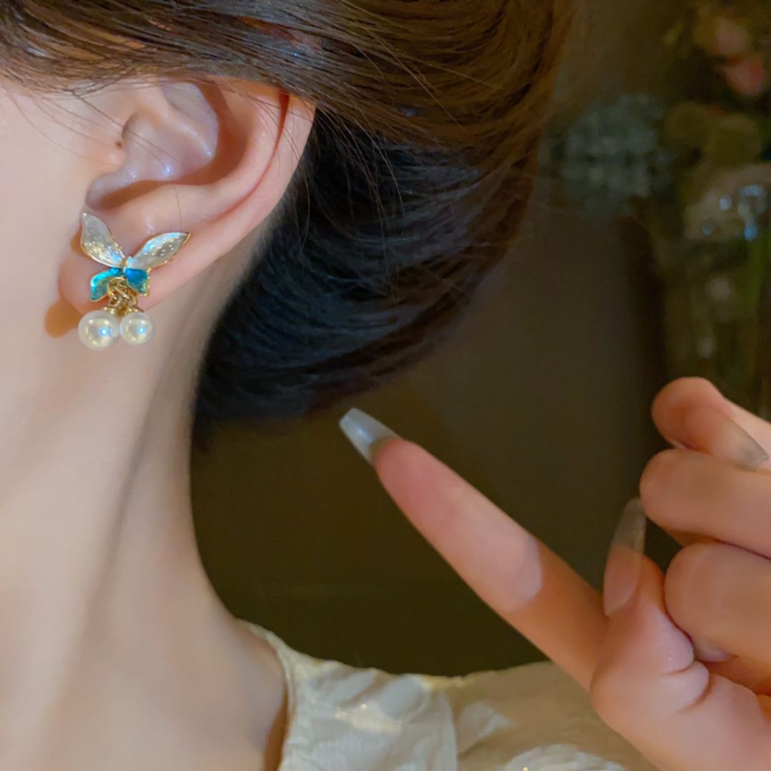 Celestial Butterfly Pearl Earrings