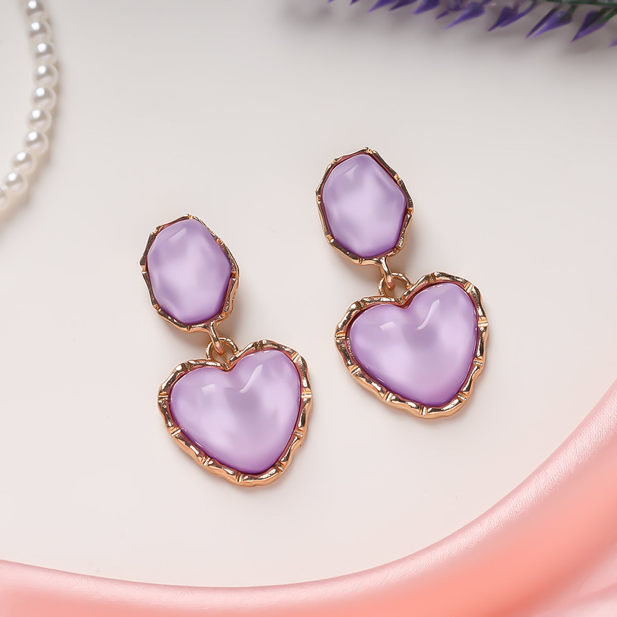 Lavender Gleam Heart Earrings