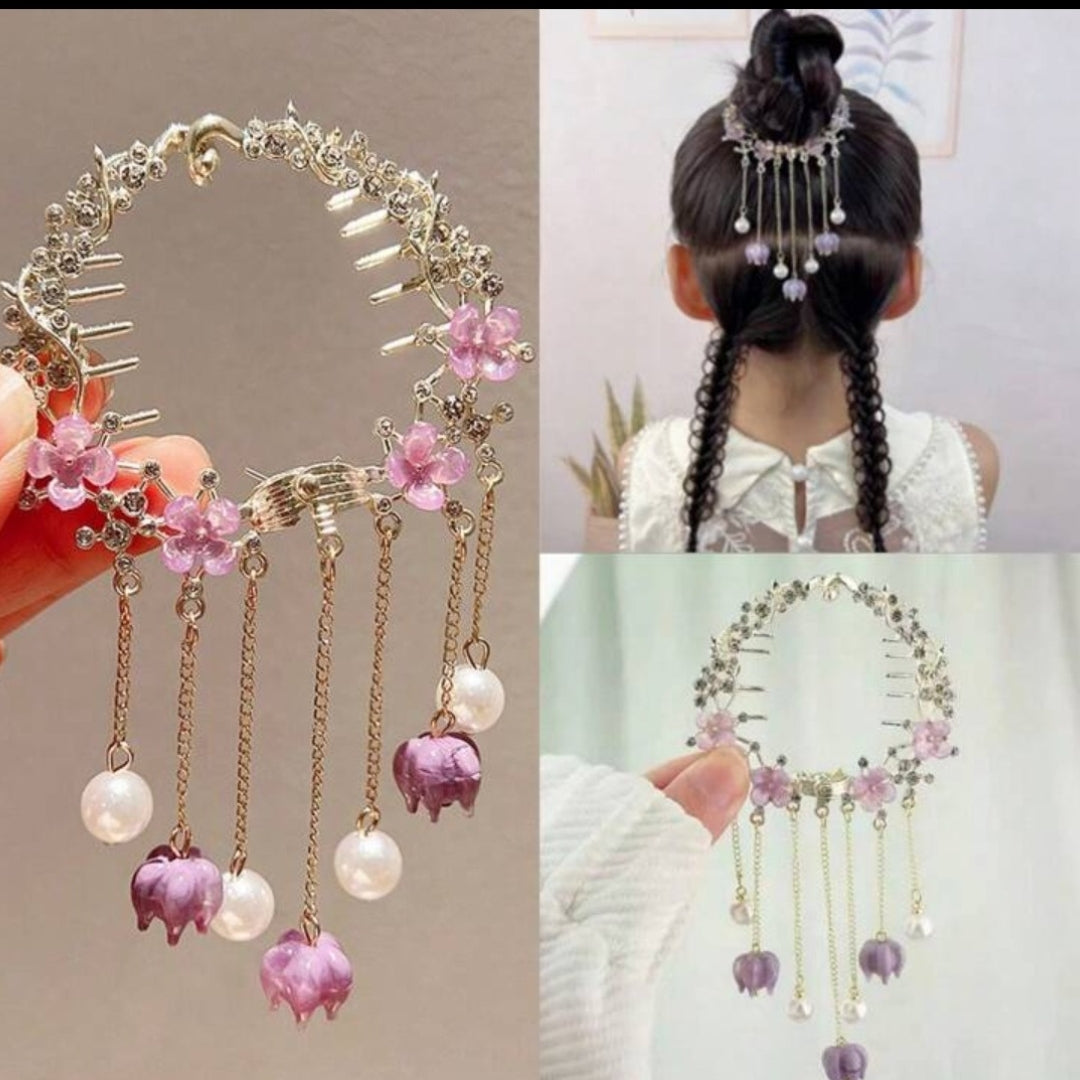 Floral Pearl Drop Claw Clip