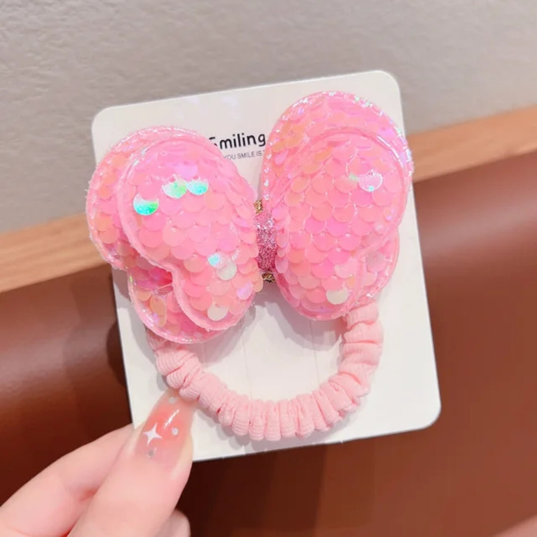 Pink Sequin Butterfly Hair Tie
