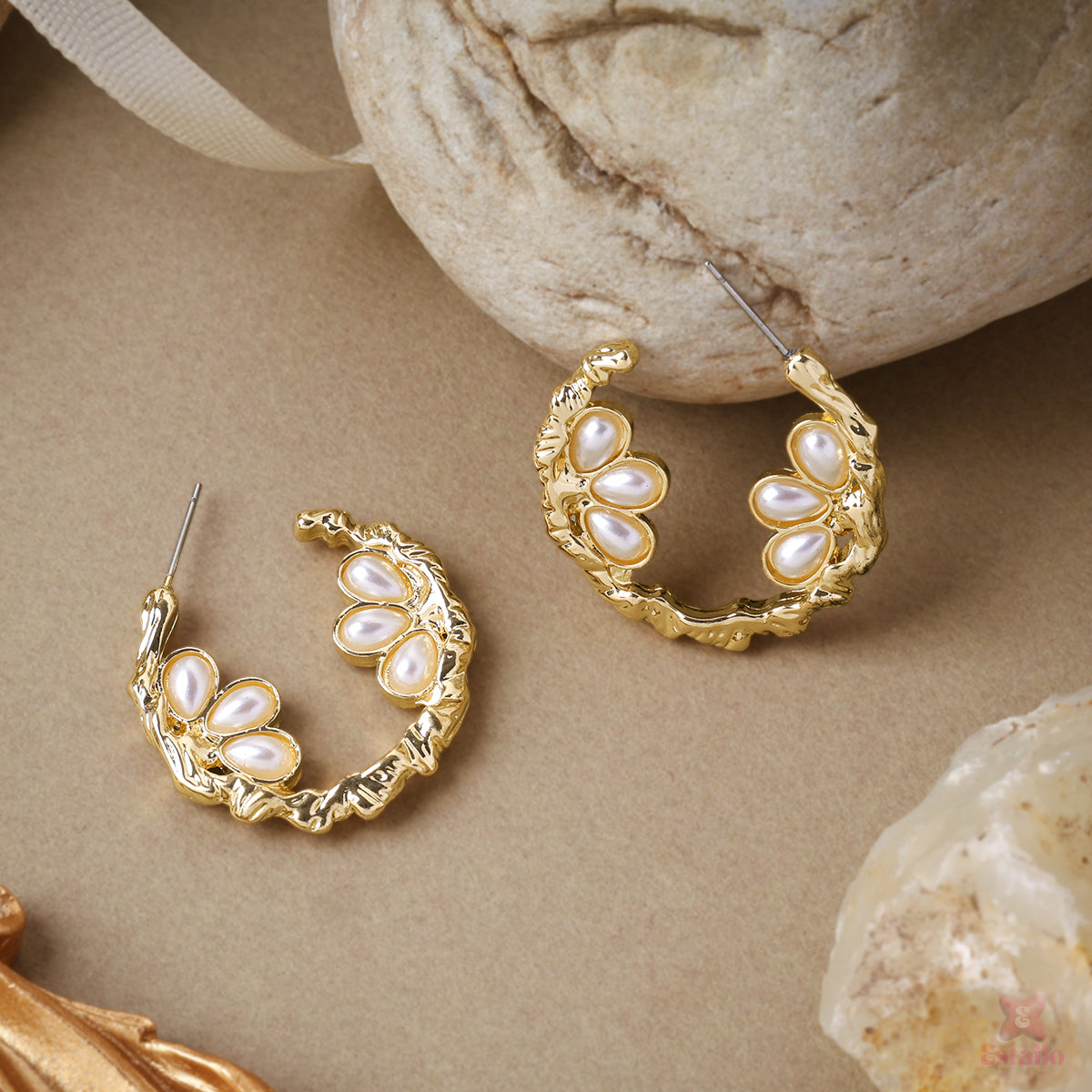 Pearl Twirl Loops Gold Earring