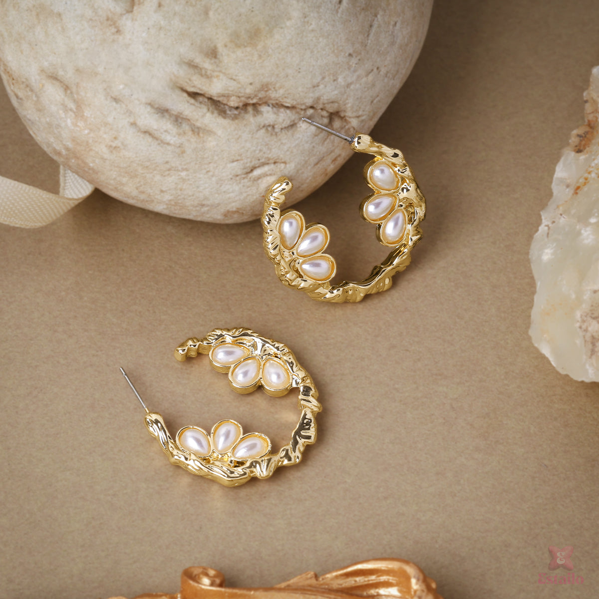 Pearl Twirl Loops Gold Earring