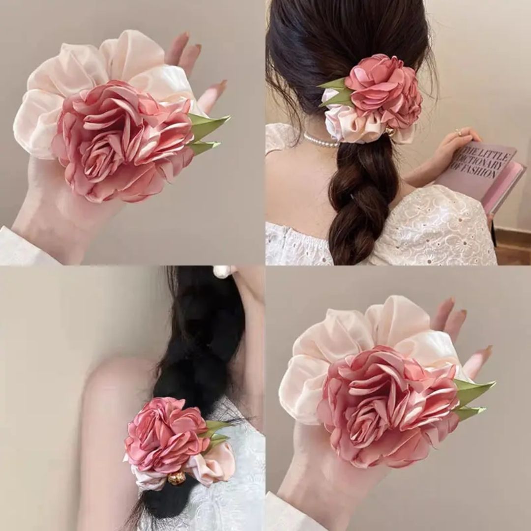 camellia flower scrunchies