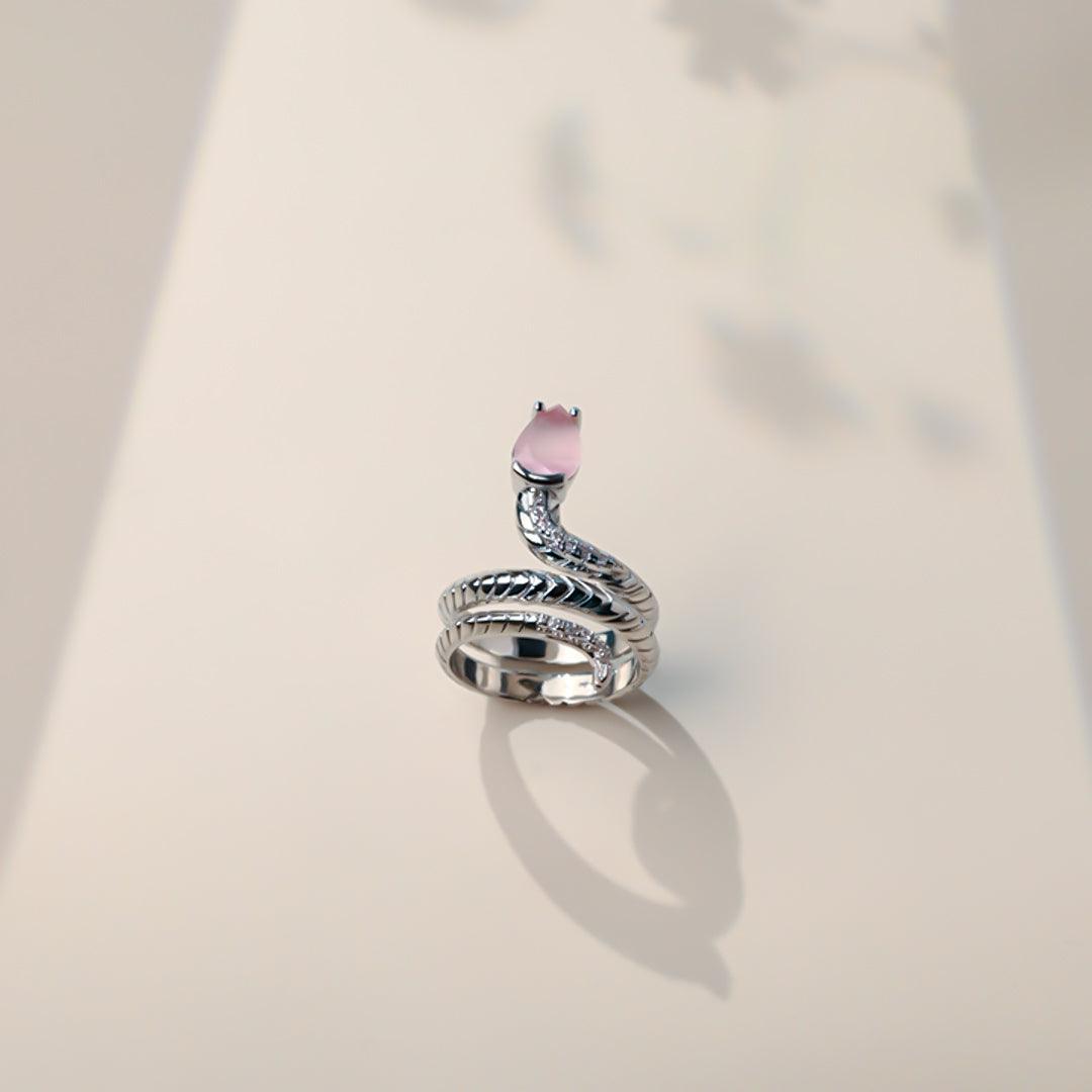 Silver Snake Gem Ring