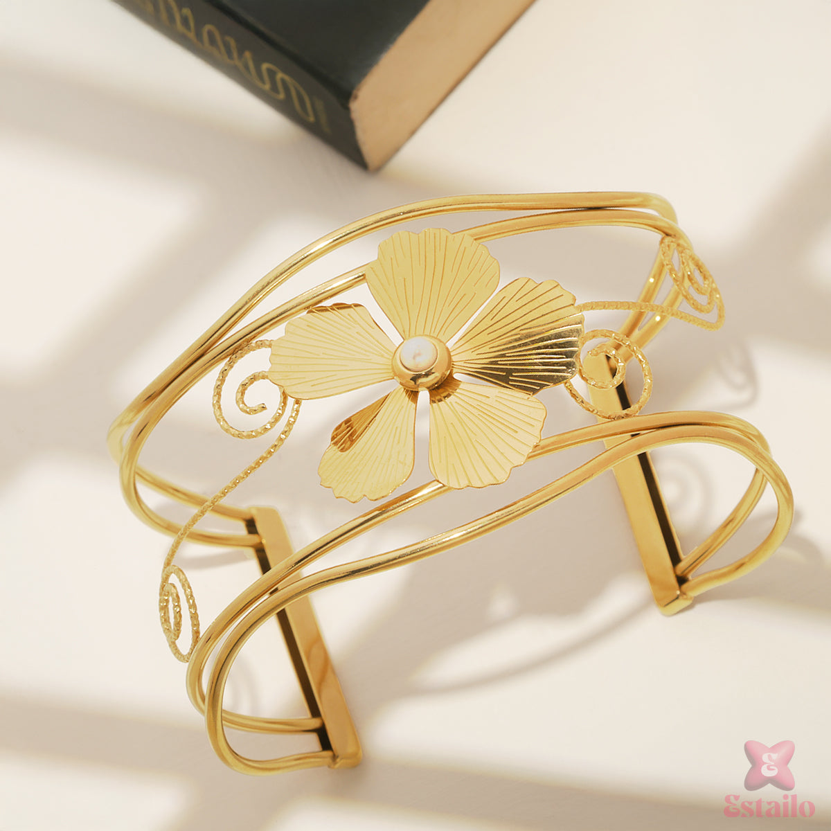 Linear Floral Cuff Bracelet
