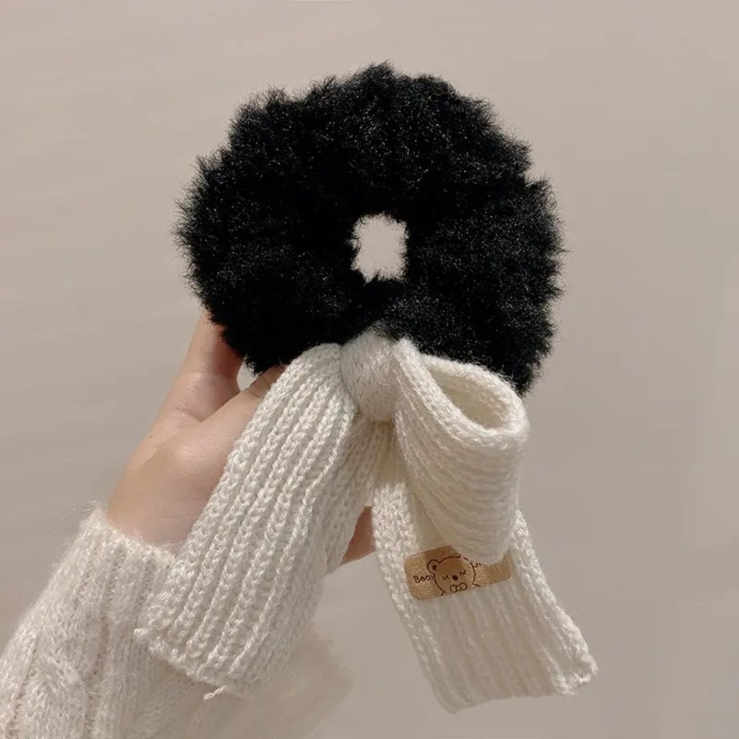 Beige Fuzzy scrunchie