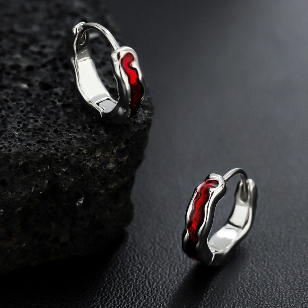 Molten Silver & Red Hoops Earrings